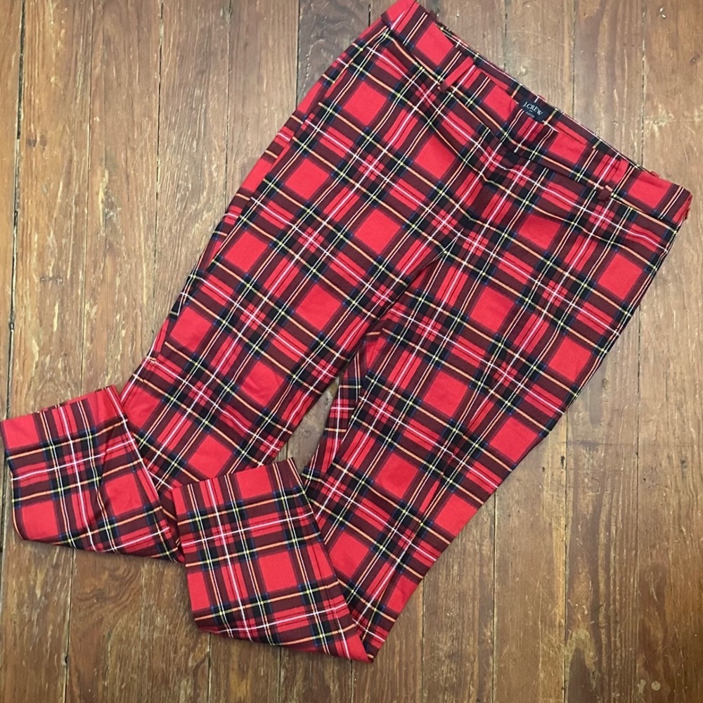 Winnie Pant Red Stewart Tartan Plaid Slim Size 12 Holiday Ankle J Crew Factory
